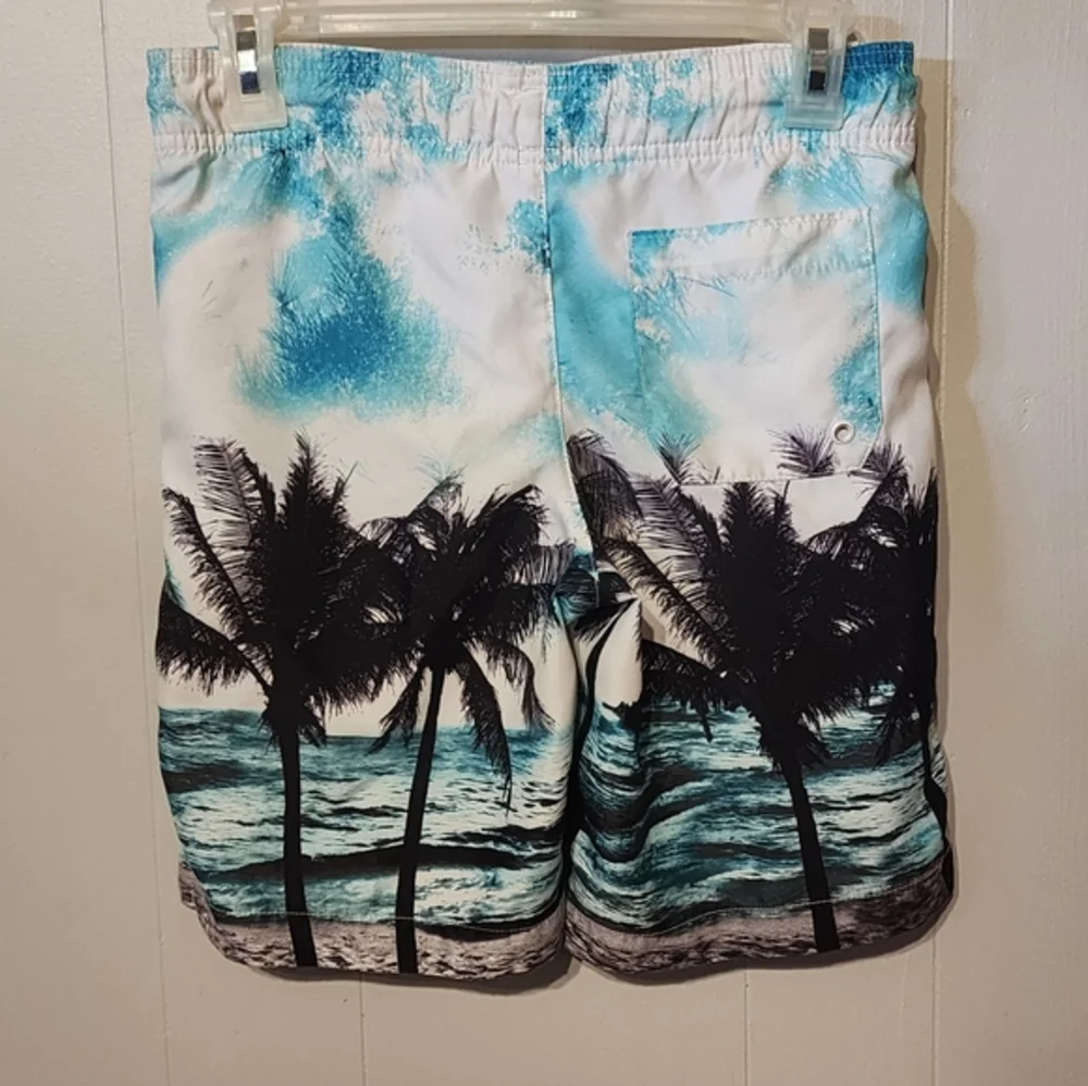 Beach Swim Trunks Medium Blue‎ White Black Beach Place Sport A128